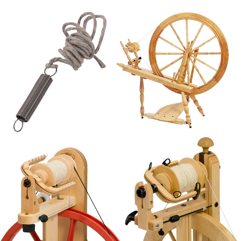 Scotch Tension Spring-and-String for Spinning Wheels